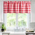 Cortina Hiasan Buffalo Plaid Valance 107x46 cm Vermelha Branca