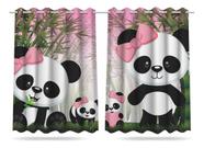 Cortina Infantil Quarto Criança Panda Rosa 2,60x1,50m