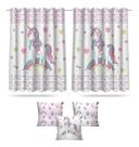 Cortina Infantil Quarto Unicórnio Mod 6 + 3 Capas Almofada