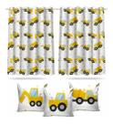 Cortina Infantil Trator Amarelo + 3 Capas Almofadas 2,6x1,5m