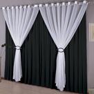 Cortina Istambul 300 x 250cm com Voal para Varão Simples Preto e Branca - Sultan