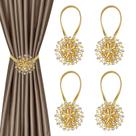 Cortina magnética Tiebacks oriver Gold Crystal Flower, pacote com 4