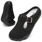 Cortina Mules preta para mulheres, larga largura, deslizante