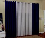 Cortina Para Sala Bicolor Rústica 4,00x2,50 Azul Marinho E Branca