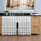 Cortina Pia Renda Cozinha Branco Lisa Floral 1,60X0,80 Alt