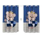 Cortina Quarto Infantil Criança Pequena 2,00x1,40 Varao Simples Ilhos Bebe Menino Urso Principe Marinho