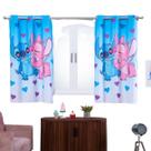 Cortina Quarto Infantil Pequena Estampada 2,00x1,40 Varao Simples Decorativa Menina Stich Rosa