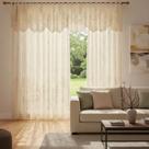 Cortina Renda Roseiral Sala Marfim 3,50 larg x 2,20 alt Com bando