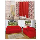 Cortina Rústica 03 Metros Estampada + Kit Capa Sofá 2/3 Lugares Vermelho Cortina Rústica 03 Metros Estampada + Kit Capa Sofá 2/3 Lugares Vermelho