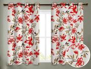 Cortina Rústica 2,80M x 1,80M Floral Vermelho Quarto ou Sala