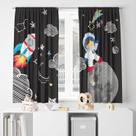 Cortina Tecido Oxford Decorativa Astronauta e Foguete Espaço 120x70cm