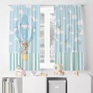 Cortina Tecido Oxford Decorativa Ursinho Baloeiro Azul 120x70cm
