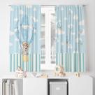 Cortina Tecido Oxford Decorativa Ursinho Baloeiro Azul - 120x70cm