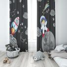 Cortina Tecido Oxford Quarto Infantil Astronauta e Foguete Espaço 280x220cm
