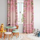 Cortina Tecido Oxford Quarto Infantil Castelo Rosa Arcos e Flores - 280x220cm