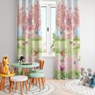 Cortina Tecido Oxford Quarto Infantil Castelo Rosa Jardim Aquarela - 280x220cm