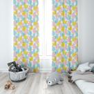 Cortina Tecido Oxford Quarto Infantil Cute lhamas Amarelo, Azul e Rosa - 280x220cm