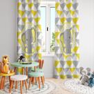 Cortina Tecido Oxford Quarto Infantil Elefantinho Cinza e Amarelo CI31 - 280x220cm