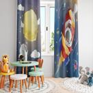 Cortina Tecido Oxford Quarto Infantil Espaço Astronauta e Ursinho - 280x220cm