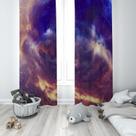 Cortina Tecido Oxford Quarto Infantil Espaço Estrelados Nuvens Galáxia 280x220cm