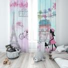 Cortina Tecido Oxford Quarto Infantil Menina em Paris Aquarela - 140x220cm