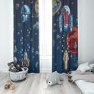 Cortina Tecido Oxford Quarto Infantil Naves Estrelas Planetas Pixel Art Game - 140x220cm