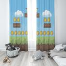 Cortina Tecido Oxford Quarto Infantil PIxel Art Game Moedas e Estrelas Mundo - 140x220cm