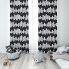 Cortina Tecido Oxford Quarto Infantil Prédios Preto e Branco - 140x220cm