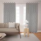 Cortina Tecido Oxford Sala Chevron Preto e Branco - 280x220cm