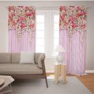 Cortina Tecido Oxford Sala Chuva de Flores Rosa - 140x220cm Cortina Tecido Oxford Sala Chuva de Flores Rosa - 140x220cm