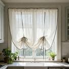 Cortina Valance KMSG Linen Stripe Tie Up Sheer para cozinha Cortina Valance KMSG Linen Stripe Tie Up Sheer para cozinha