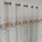 Cortina Voil Linho Bordado Guipir Com Forro Leve Microfibra 4,00x1,80 Branca/ouro/Marrom
