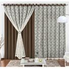 Cortina Yasmin 4 Metros Tabaco Tecido Malha Com Renda Floral Sala Ou Quarto