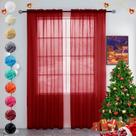 Cortina youleyar Solid Sheer Rod Pocket 132x229 cm vermelha