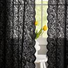 Cortinas ALIGOGO Black Sheer Lace, 244 cm de comprimento, vitorianas, góticas