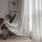 Cortinas BCLBUSTE Boho Bordado de Linho Listrado 213x213cm Branco