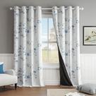 Cortinas Beauoop Floral 100% Blackout 214x213cm Azul Cinza