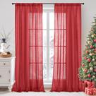 Cortinas BGment Lino Juego de 2 Paneles 240x132 cm Rojo Semi Transparente