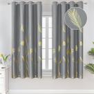 Cortinas Blackout Estelar Textiler Gold Palm Leaf Grey 130x160cm
