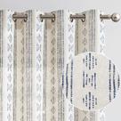 Cortinas Boho de Mezcla de Lino Jinchan para Sala - Azul Estilo Campo de 90 Pulgadas de Largo con Rayas Geométricas y Ojales - 2 Paneles Azul sobre Beige