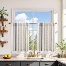 Cortinas Boho Jinchan de Lino 24" Patrón Geométrico Negro 2 Paneles