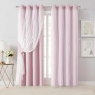 Cortinas Bujasso Blackout Rosa com Sobreposição Translúcida e Escurecimento de 80%