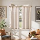Cortinas: cozinha de linho, 15 cm de comprimento, listradas, 2 painéis