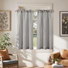 Cortinas: cozinha de linho, 15 cm de comprimento, listradas, 2 painéis