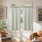 Cortinas: cozinha de linho, 15 cm de comprimento, listradas, 2 painéis