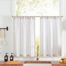 Cortinas de Cocina de Lino a Rayas Jinchan 24 cm Rústicas 2 Paneles