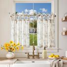 Cortinas de Cocina Jinchan Floral de Lino Gris 60x65 cm 2 Paneles
