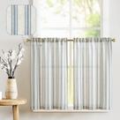 Cortinas de cozinha de linho listrado jinchan 36 cm Cafe Tier Blue