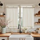 Cortinas de cozinha jinchan Beige Linen Tier 36 cm 2 painéis