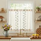 Cortinas de cozinha jinchan Belrose Linen Floral 90cm 2 painéis